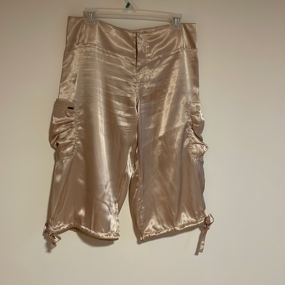 Billabong Satin Bermuda Shorts 14 Drawstring Waist Cream Cargo Pocket